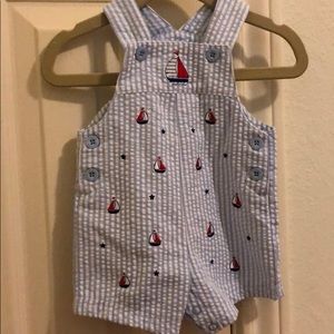 Little Me Seersucker Shortalls without shirt 3m